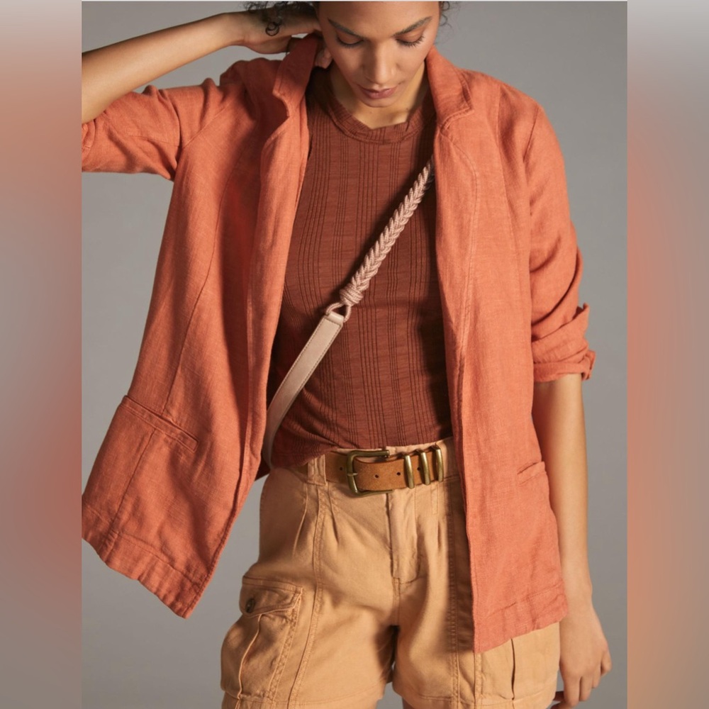 Anthropologie NWT Linen dark orange 🍊 blazer sz small
